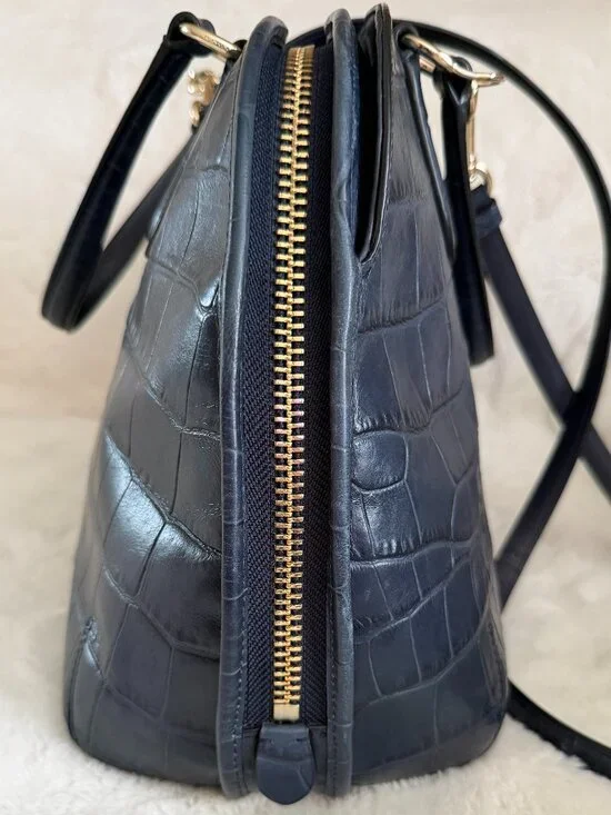 Coach Prince Street Satchel Navy Leather Crocodile-Embossed Crossbody/Handbag - Picture 4 of 16